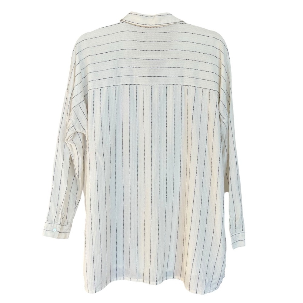Eileen Fisher Striped Gauze Relaxed Tunic Shirt Ecru Black S/M Casual Lagenlook - Picture 5 of 6